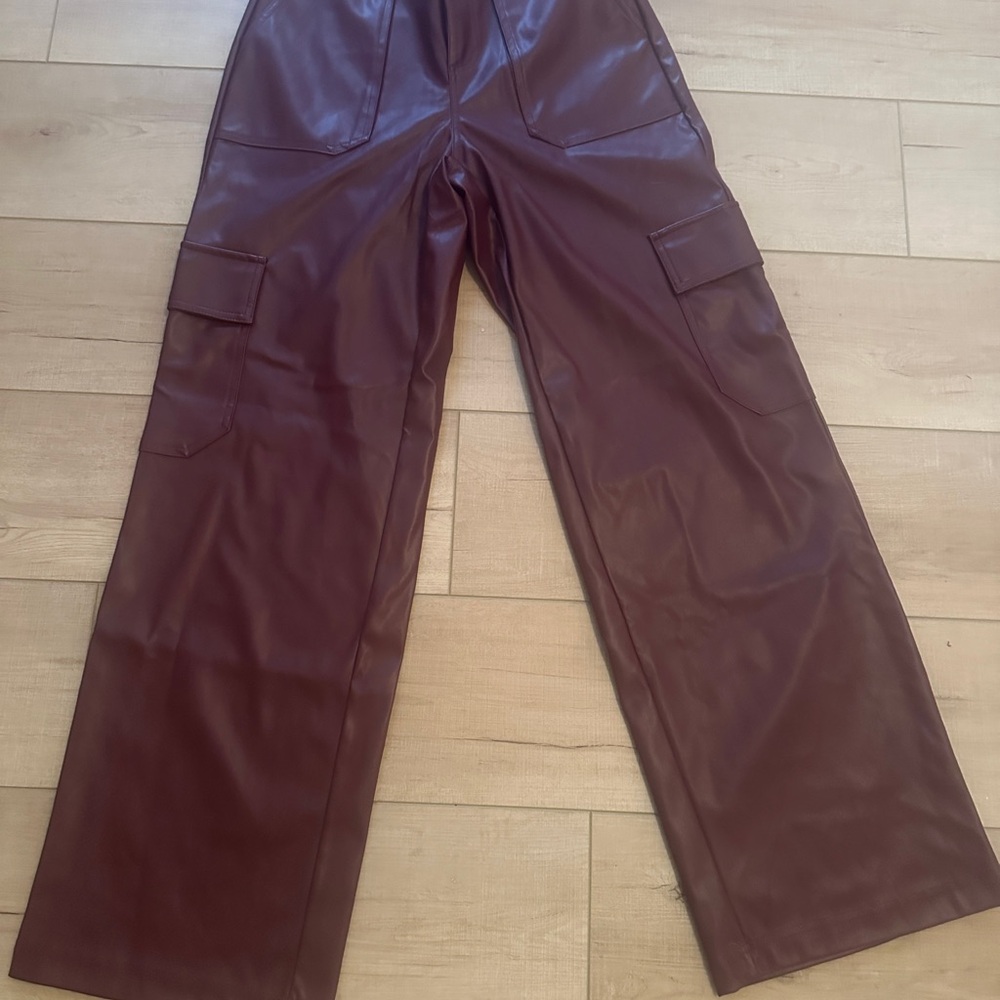 NWT faux leather cargo pants burgundy